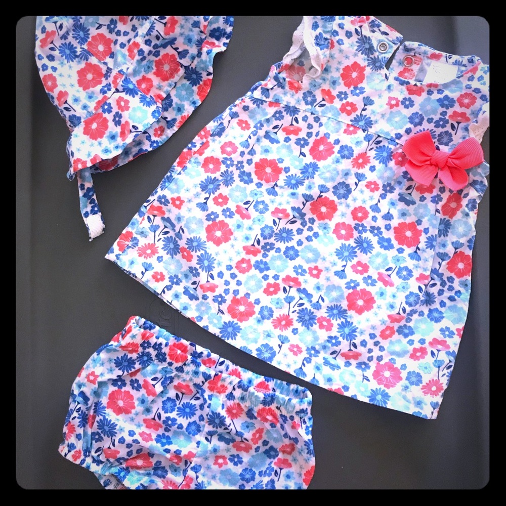 Newborn Baby Girl 3 pc. Floral Outfit w/ Hat